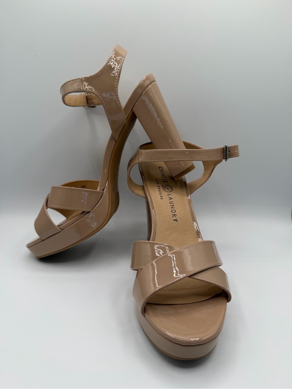 Chinese Laundry Beige Patent Platform Heels
